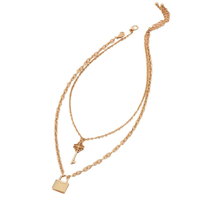 

2021 Ins Gold Chain Hollow Out Flower Lock Key Minimalism Choker Pendant Necklaces Trendy Korean Fashion Women Party Jewelry