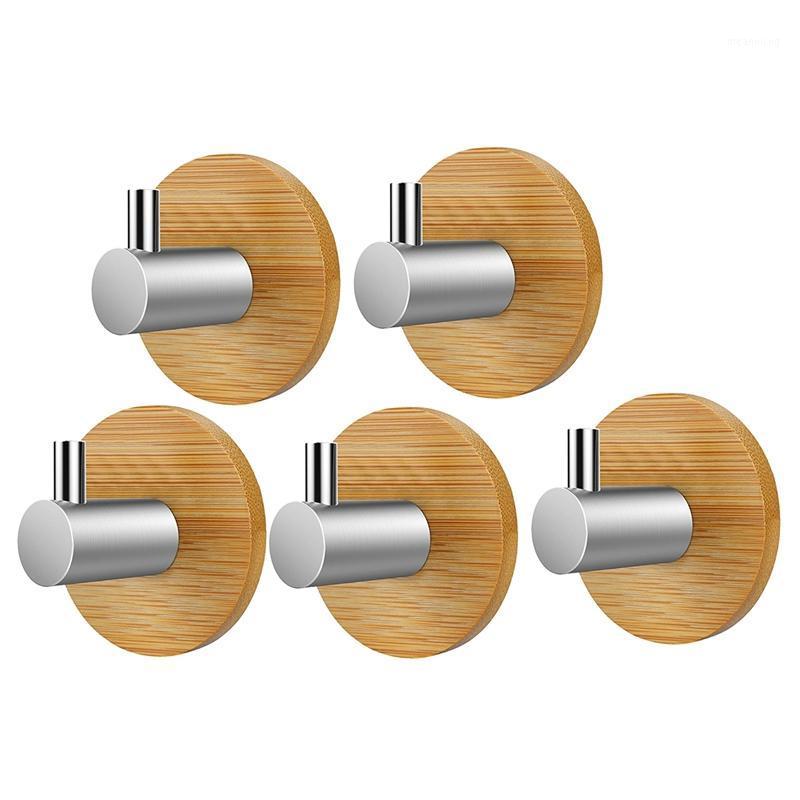 

NEW-5 PCS Self-Adhesive Wall Hooks with Wooden Base Home Kitchen Bathroom Towel Clothes Hanger Wall Mounted Storage Hook1