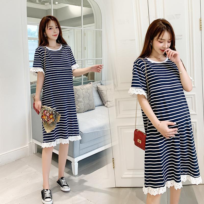 

2020 New Fashion Women Pregnant Maternity Nursing Stripe Breastfeeding Summer Loose Dress beach clothes for pregnant women1