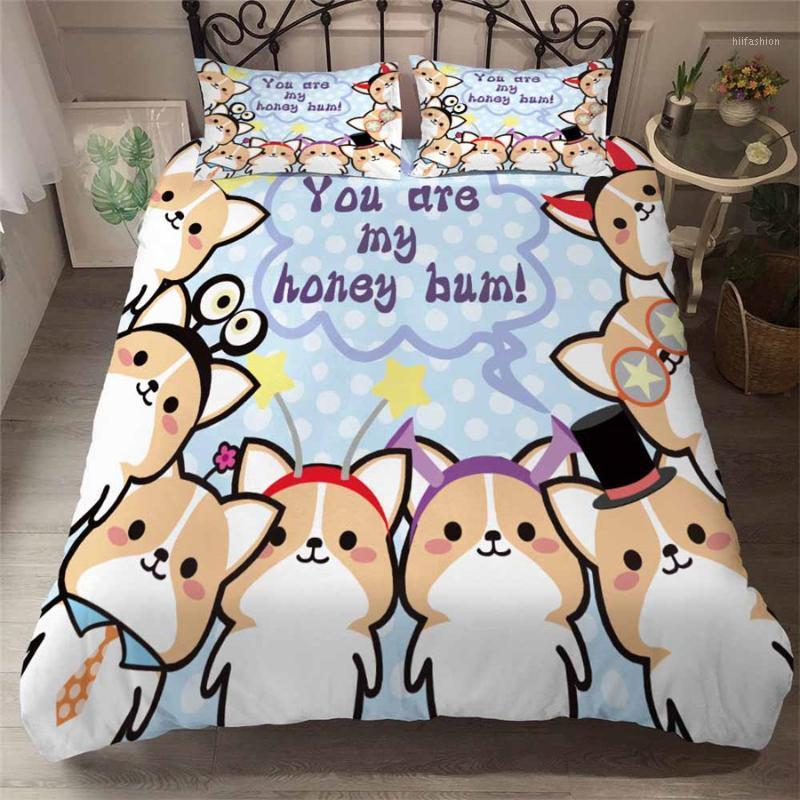 

HELENGILI 3D Bedding Set Cartoon Dog Print Duvet Cover Set Bedclothes with Pillowcase Bed Home Textiles #YC-841, As pic
