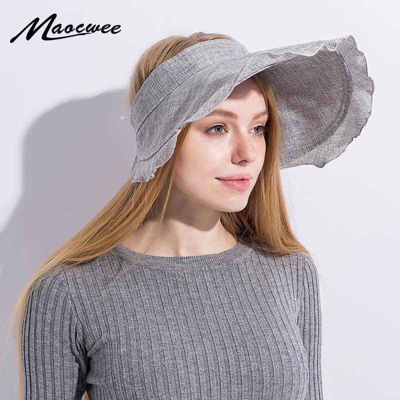 

Wide Brim Hats Korean Flexible Air Top Women Polyester Sun Visor Hat Summer Fold Sunscreen Outdoors Sandy Beach Defence Ultraviolet Ray
