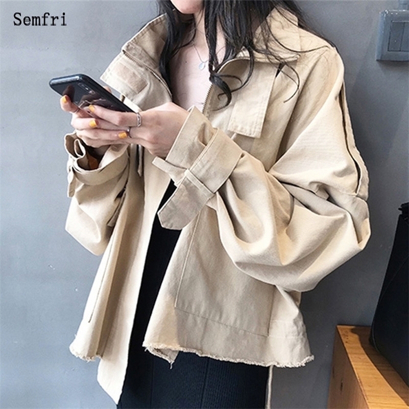 

Semfri Autumn Cotton Jacket Women Tooling Coat New Korean Version Short Windbreaker Female Loose Long Sleeve Jean Jacket 201112, Green