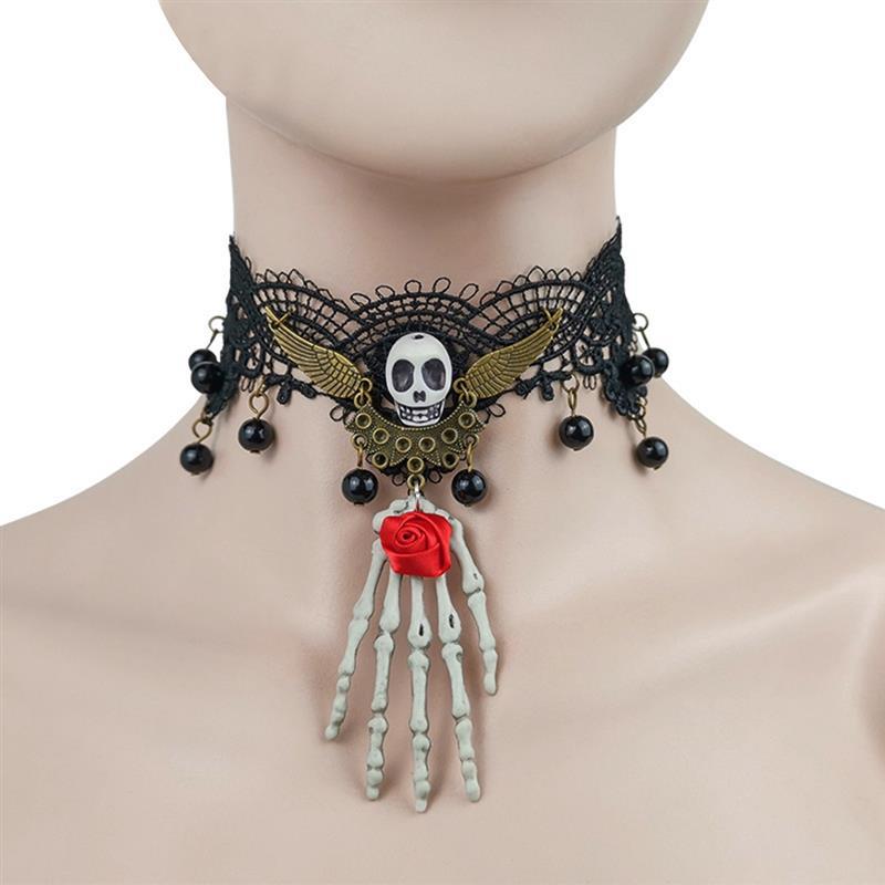 

1PCS Halloween Choker Necklace Skeleton Hand Statement Necklace Lace Fashion Cocktail Evening Party Dress Jewelry