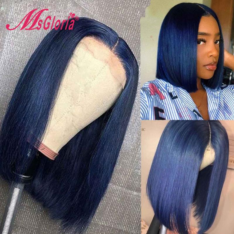 

Blue Bob 180% Part Lace Wig Pre Plucked Lace Front Human Hair Wigs For Women Straight Brazilian Remy Hair Bleached Knots, As pic