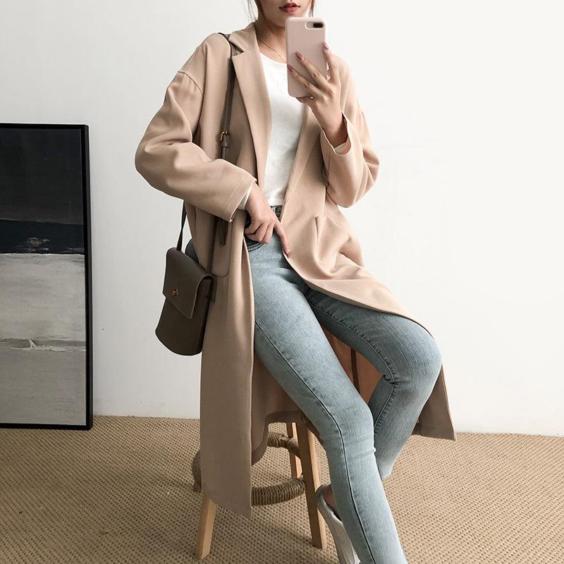 

Long coat women windbreaker spring and autumn new fashion no buckle self-cultivation temperament windbreaker female loose coat