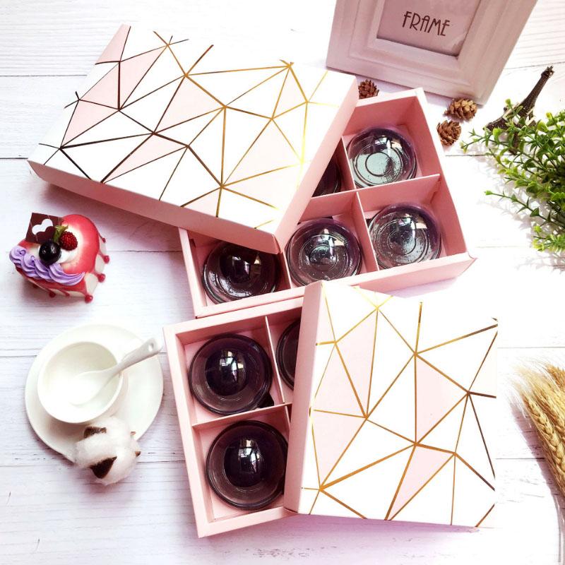

15pcs/lot Pink Cake Box Wedding Party Cupcake Gift Bakery Macaron Pastry Cookies Biscuits Packaging Gold Foil Paper Boxes