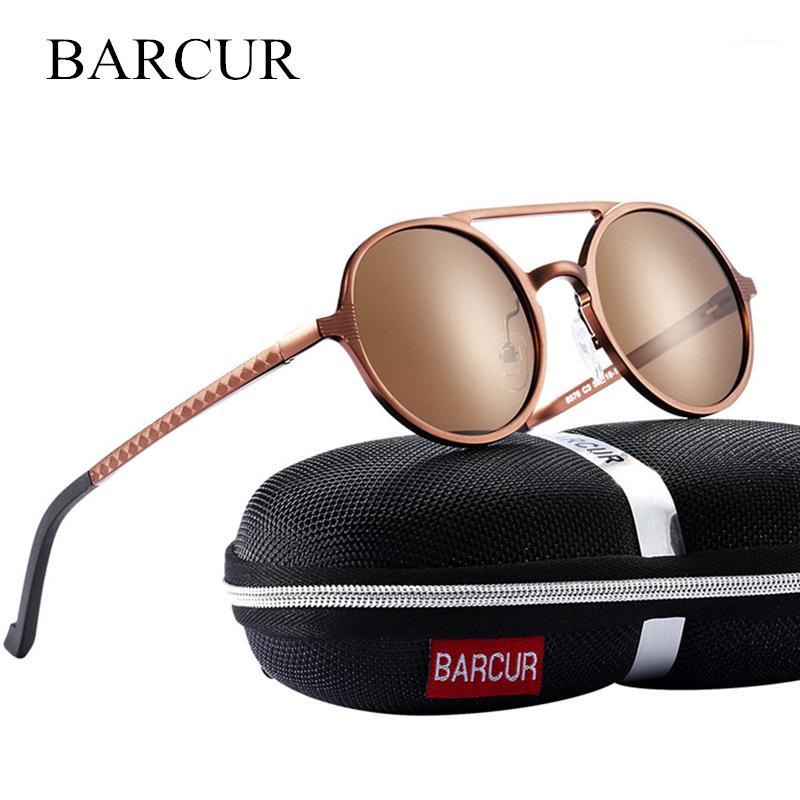 

BARCUR Vintage Aluminum Magnesium Sun glass Men Polarized Sunglasses Round Steampunk Shades Brand Eyewear1