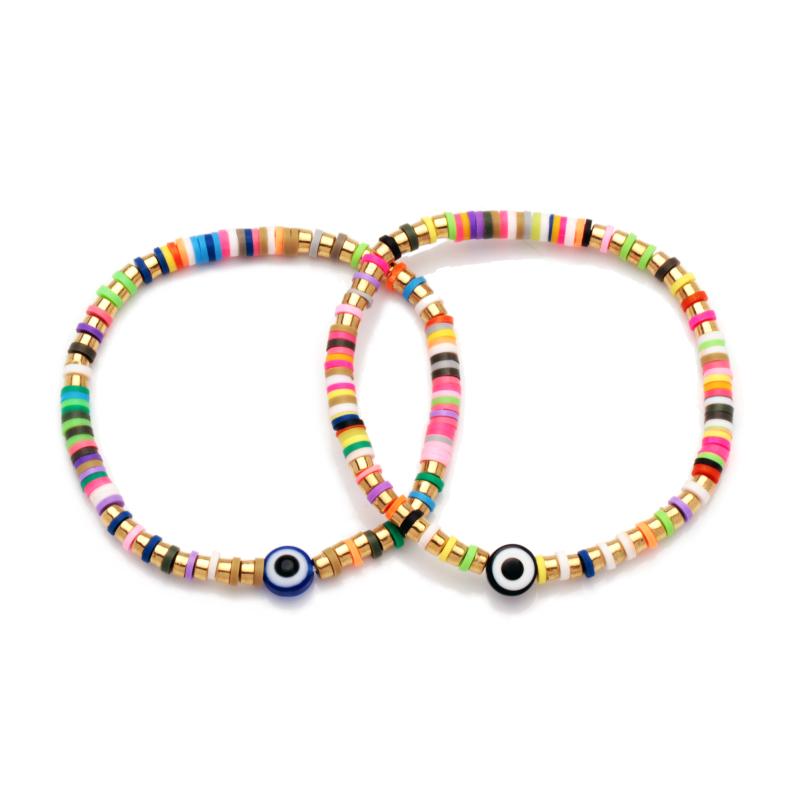 

Unique Vinyl Heishi Discs Beads Black Blue Evil Eye Stretch Bracelet Women Femme Accent Beads CCB Spacer Bead Summer Jewelry DIY