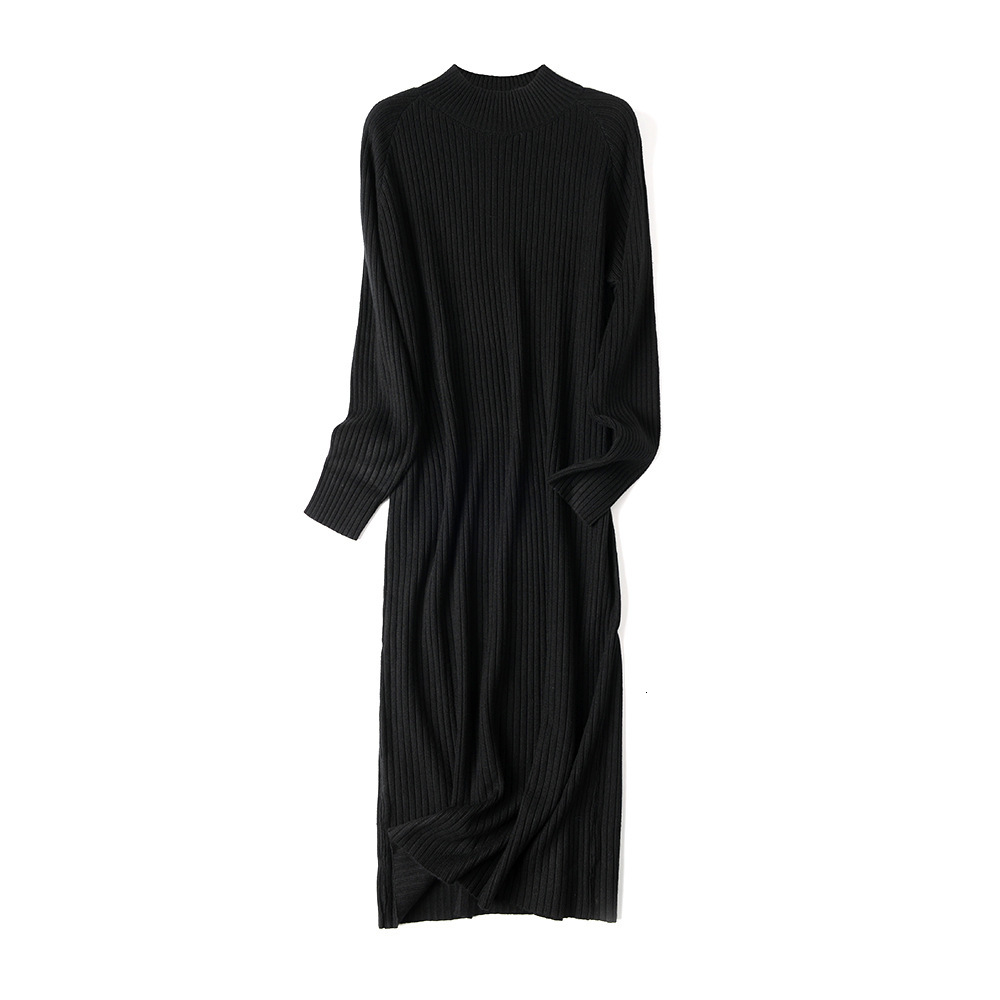 

2021 New Thick Autumn Winter Straight Sweater Warm Chic Basic Knit Women Loose Midi Female Casual Dress X80p, Lake blue