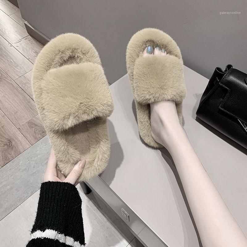 

Winter Women House Furry Slippers Fashion Faux Fur Warm Shoes Women Slip On Flats Female Home Slides Black Plush Slippers1, Orange
