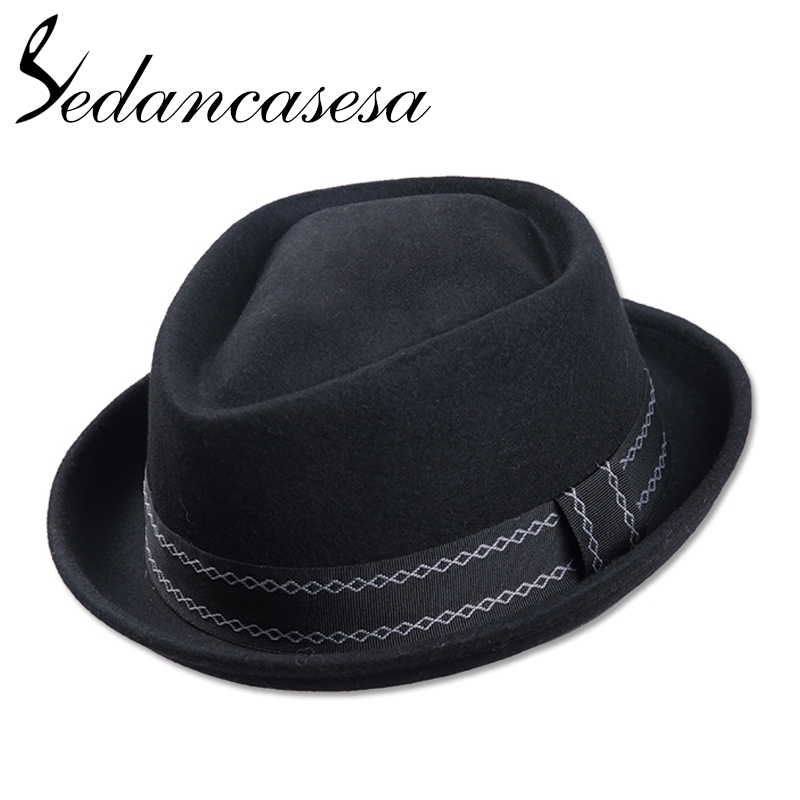 

Sedancasesa New Europe England Style Autumn Winter Hat For Men Fedora Hat pork pie Man's Wool Felt Male Fedoras Vintage Cap Y200110, Blue;gray