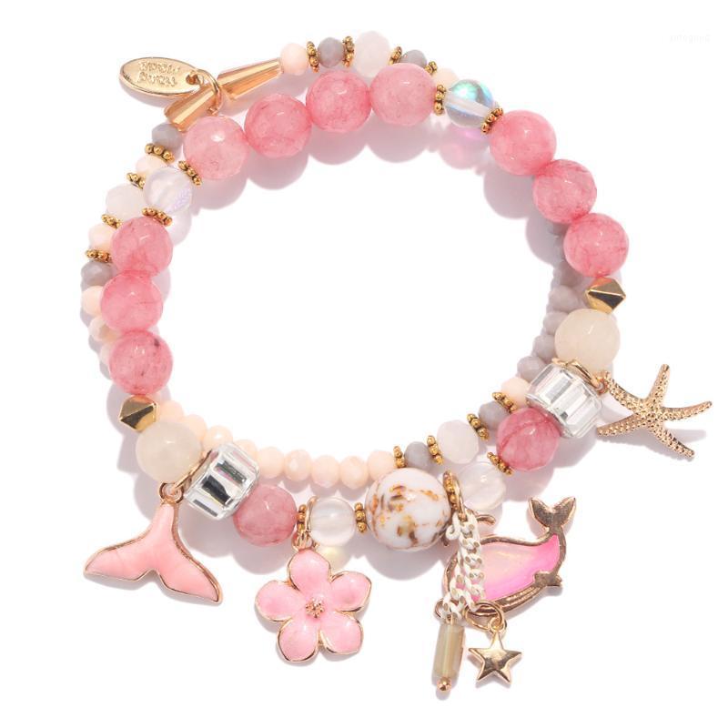 

Charm Bracelets 2Pcs/Set Sweet Women Cute Whale Tail Starfish Flower Pendant Bracelet Fashion Ladies Bead Jewelry Gifts1