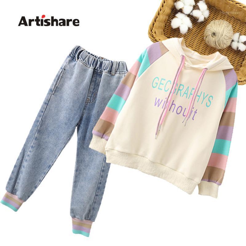 

Girls Clothing Coat + Jeans Girls Clothing Striped Pattern Clothes For Girl Patchwork Children's Tracksuits 6 8 10 12 141, As picture