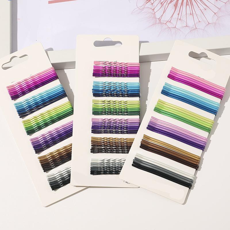 

Metal Bobby Pins Gradient Colors Invisible Hair Grips Wave Flat Twisted Hairpins DIY Simple Hair Accessories Clips 1 Set