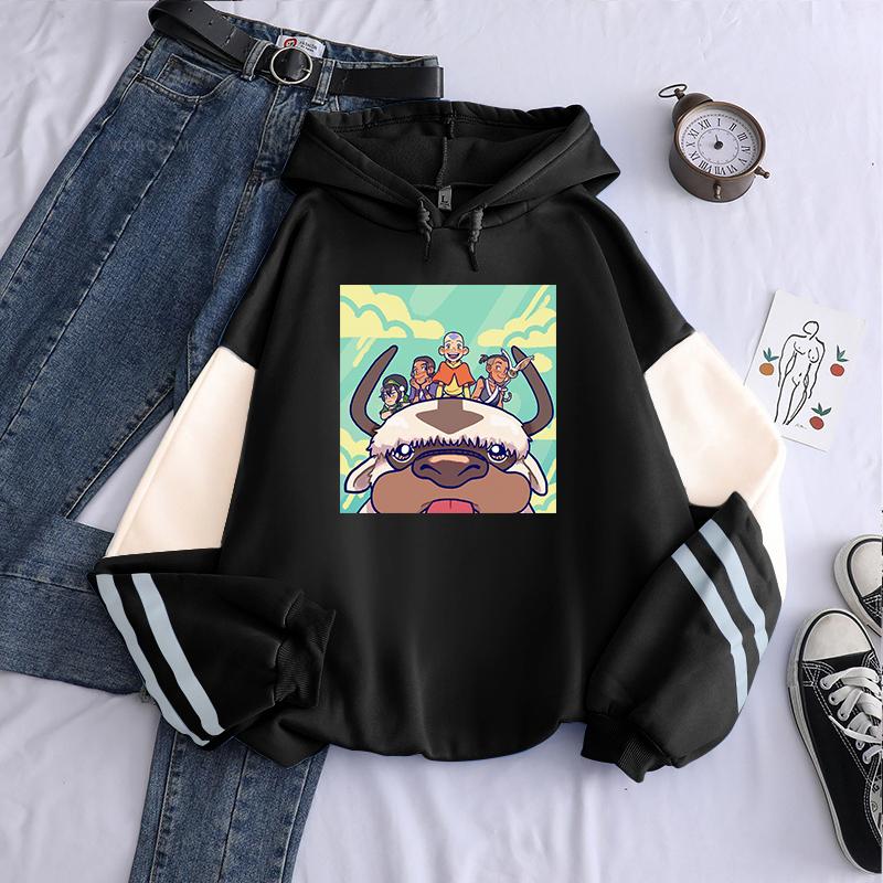 

Men's Hoodies & Sweatshirts Avatar The Last Airbender Anime Unisex Long Sleeve Streetwear Kawaii Appa Avatar`Aang Friends Cartoon Winter, Black