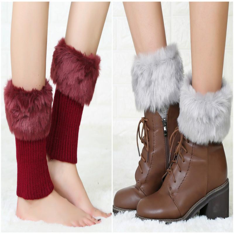 

Winter new short flip wool warm socks set boots set ladies knitted leggings manufacturers direct sales, Beige