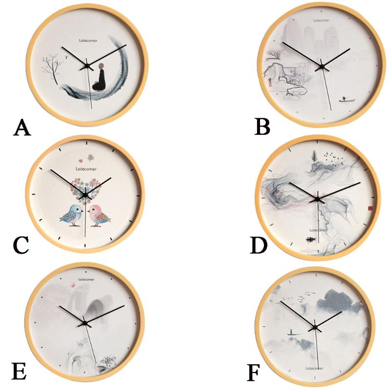 

LATECOMER New Clock Watch Wall Clocks printed Silent Wooden Home Decoration Living room clock simple creative Home Decor