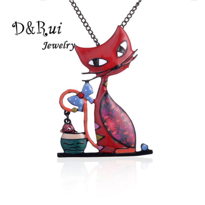 

Creative Cat Pendant Necklace New Enamel Statement Charms Animal Jewelry For Women Girl Gifts Pendants Collar Chains 2021 New