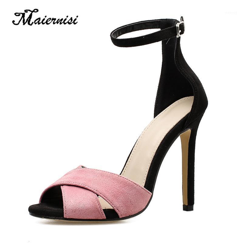 

MAIERNISI Summer Women Sandals 11.5cm Thin Heel Pointed Fish Mouth Woman Pumps Daily Shoes Buckle Strap Stilettos Female1, Pink