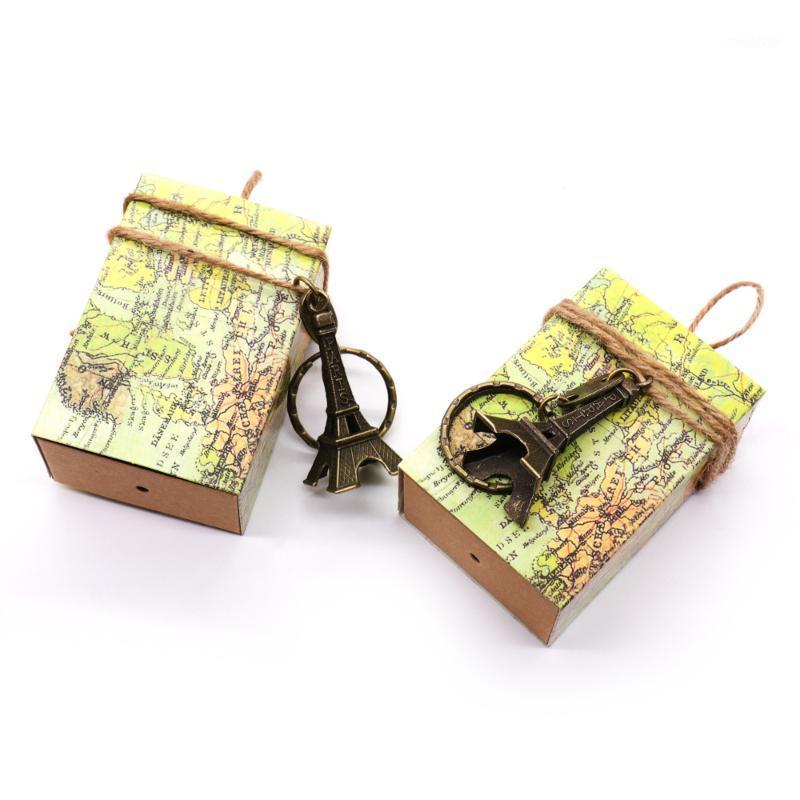 

10pcs Kraft Vintage Travel Candy Box With Compass Eiffel Tower Chocolate Packaging Gift Box Gifts Bag Party Wedding Favors1