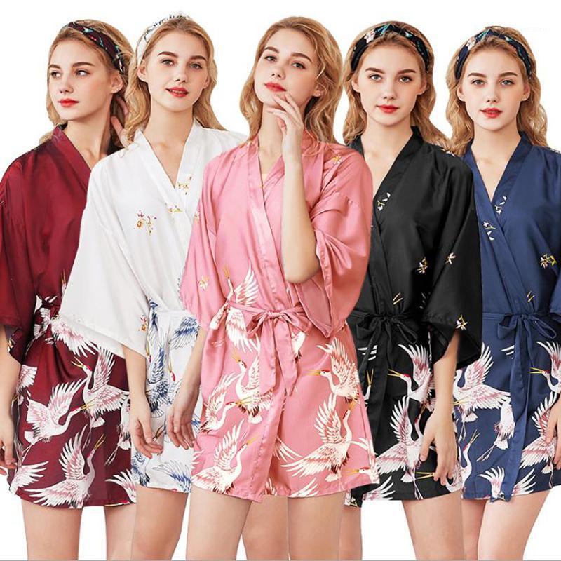 

2019 Spring Summer New women's nightwear bathing robes fashion sleepwear for female high quality faux silk Plus Size nighties1, Wine red