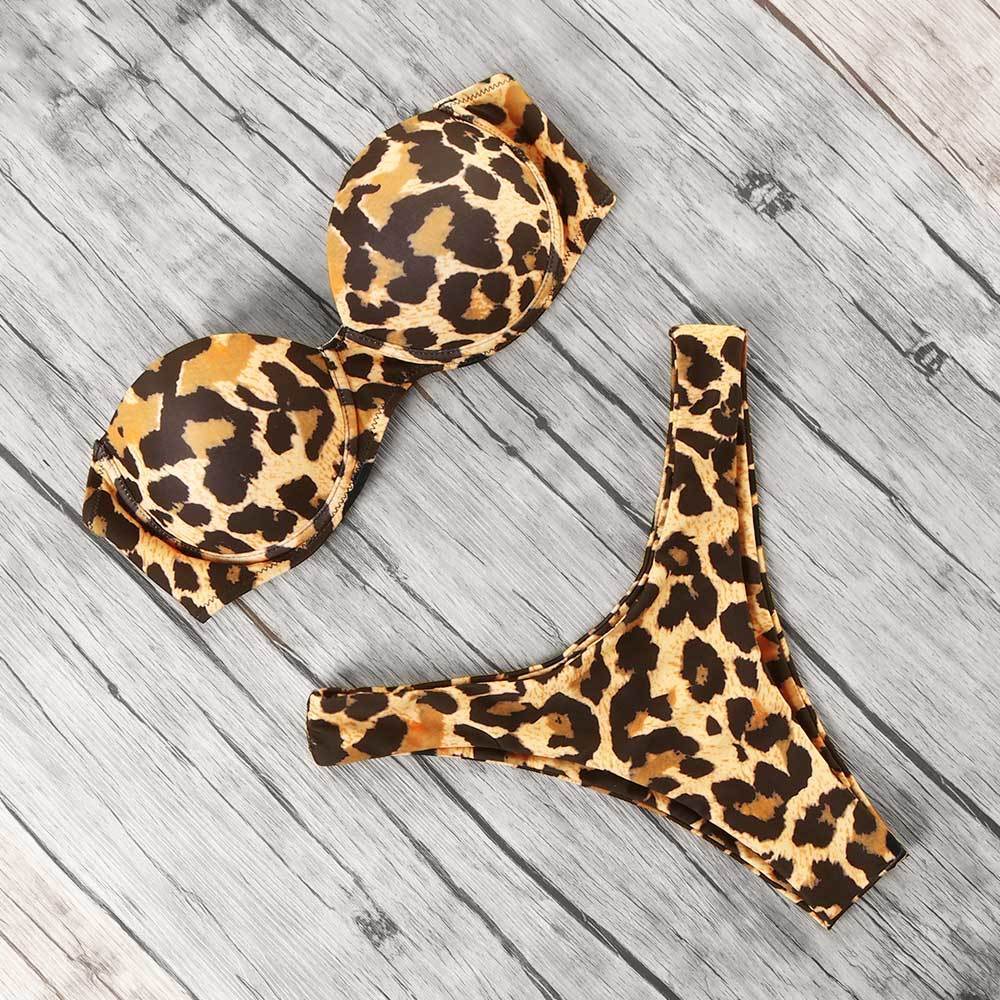 

animal print leopard push up swimsuit sexy women bikini set brazilian thong bathing suit bandeau beach wear swimwear Y200319, B1964re