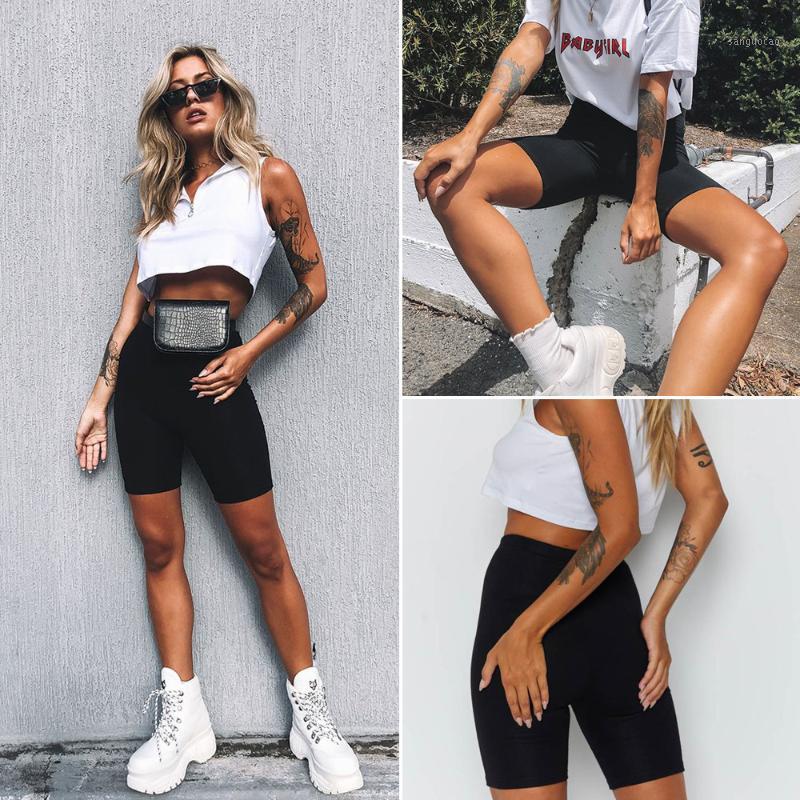 

Summer Women' Cycling Shorts Stretch Plain Casual Sports Fitness Ladies Elastic Waist Elastic Black Slim Shorts1, As pic