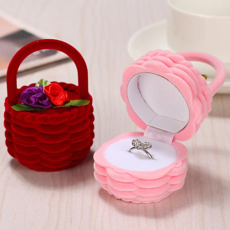 

Jewelry Pouches, Bags Cute Flower Basket Velvet Ring Box Storage Case Earrings Necklace Display Holder Wedding Engagement
