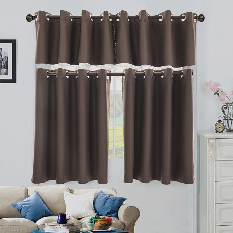 

Grommet Top Shading Blackout Short Curtain Solid Black Navy Blue Grey Beige Pink Curtain for Livingroom Bedroom Kitchen