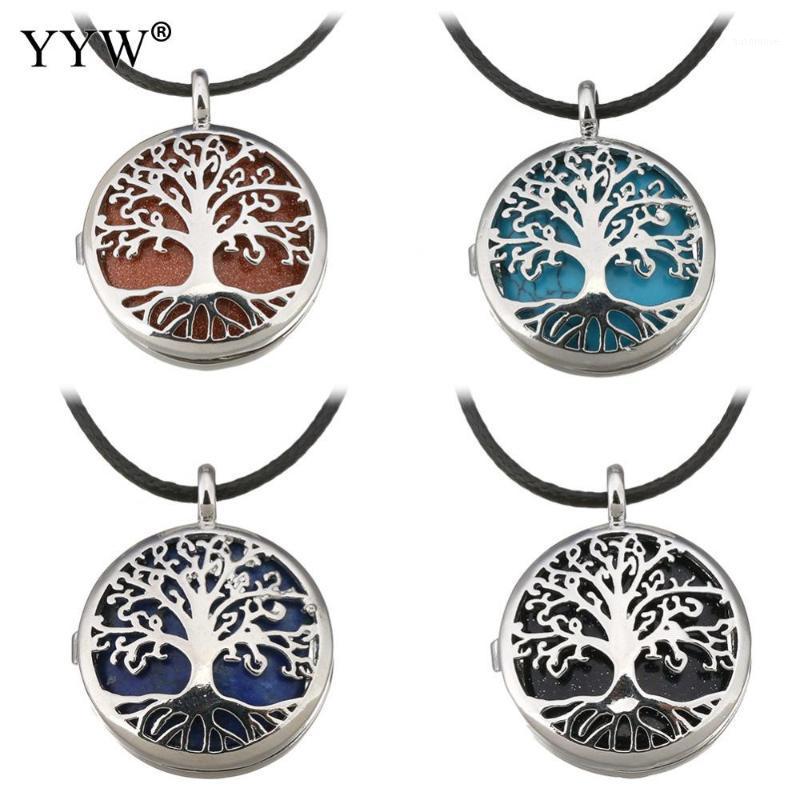 

Stone Pendant Tree Necklace Choker Making With Nylon Cord Chain Silver Color Locket Hollow Box Round Stone Pendants Women Men1