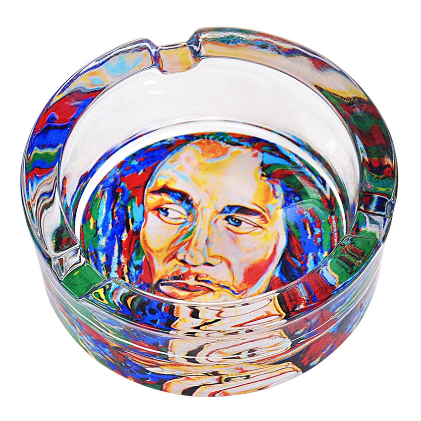

Bob Marley Ashtray Clear Glass Jar Ash Tray Decorative Cigarette Ashtray Circular Round Bin Box for Tobacco Cigar Smoking Home DHL