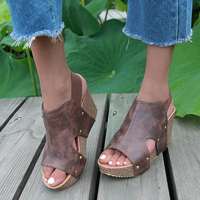 

Summer Pumps High Heels Platform Wedge Sandals For Women Wedges 9cm High Heel Fish Mouth Retro Women's Shoes Platform Sandalias, Brown