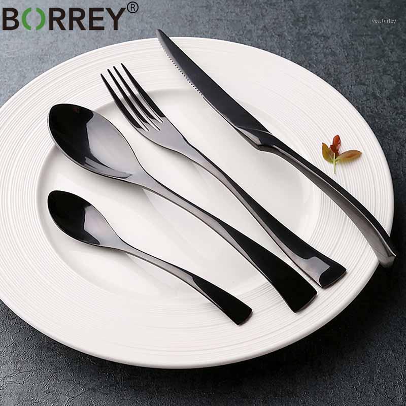 

BORREY 24Pcs Classic Cutlery Set Dinner Set Dinnerware Black Western Stainless Steel Cutlery Silver Spoon Fork Knife1