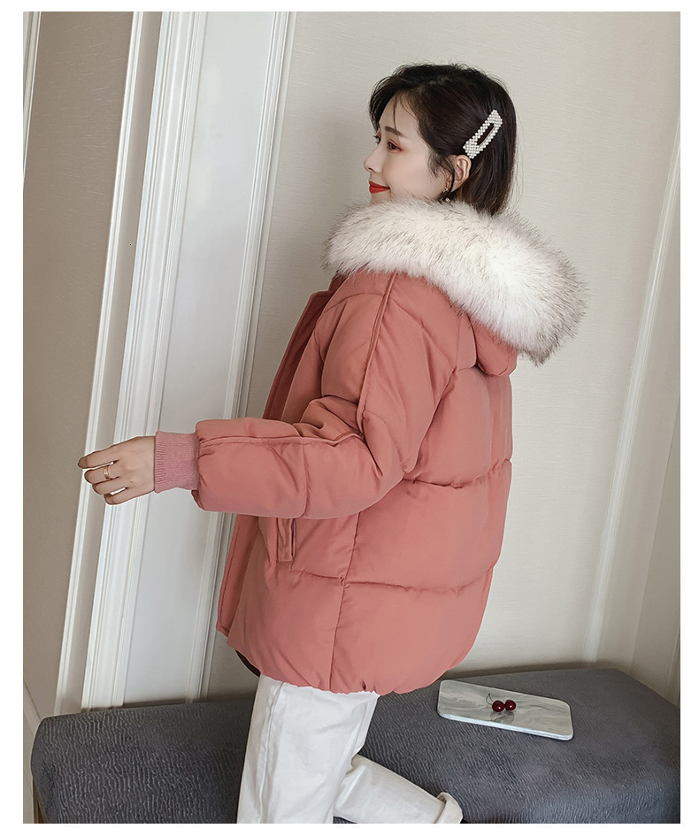 

2021 New with a big hood solid leather short Korean women' winter cotton woman' coat h00295, White