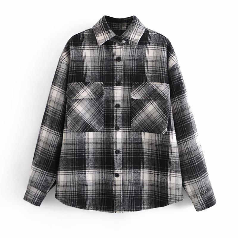 

Women Autumn Vintage Loose Jackets Coats 2021 Long Sleeve Pockets Plaid Fashion Street Female Elegant Jacket Outerwear Clothes