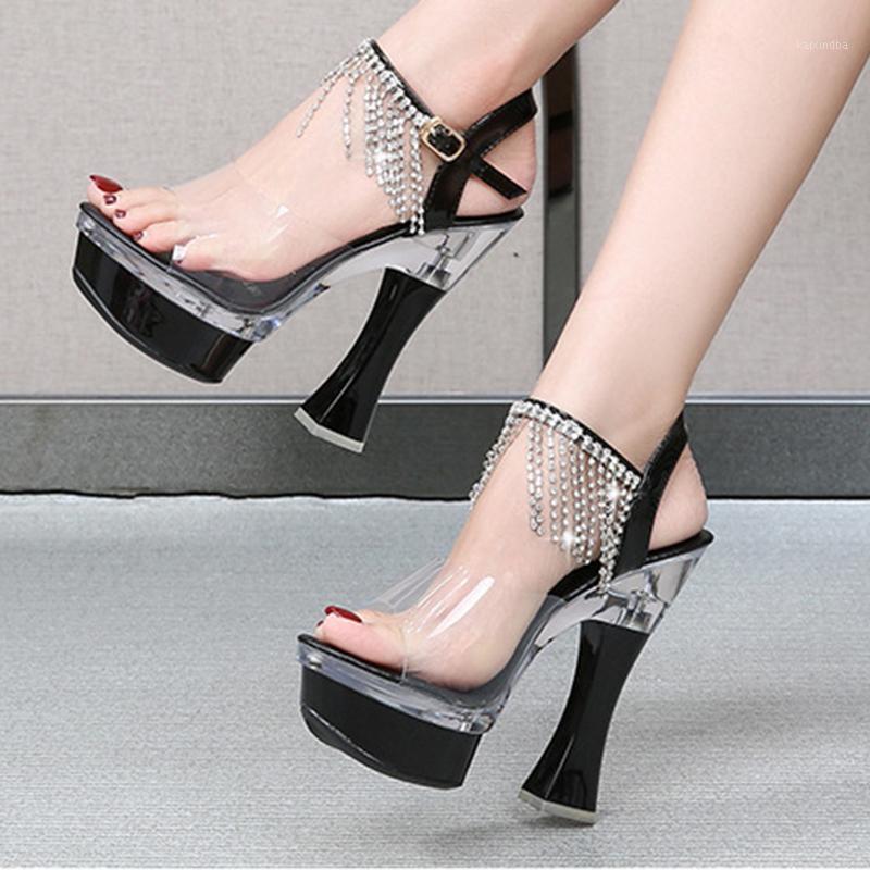 

Thick-soled sexy women high heel sandals platform non-slip all-match shoes 14cm high-heeled platform plus size 34-431, Red