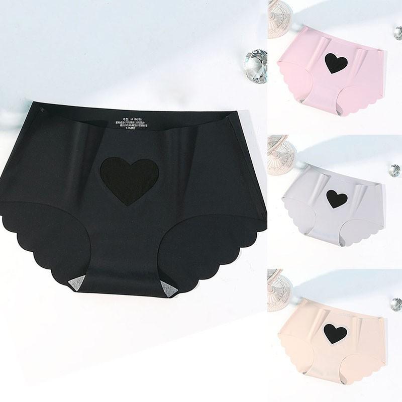 

2020 Fashion Seamless Underwear Ladies Ice Silk Thin Breathable Mid-waist Triangle Shorts Black Love Pattern