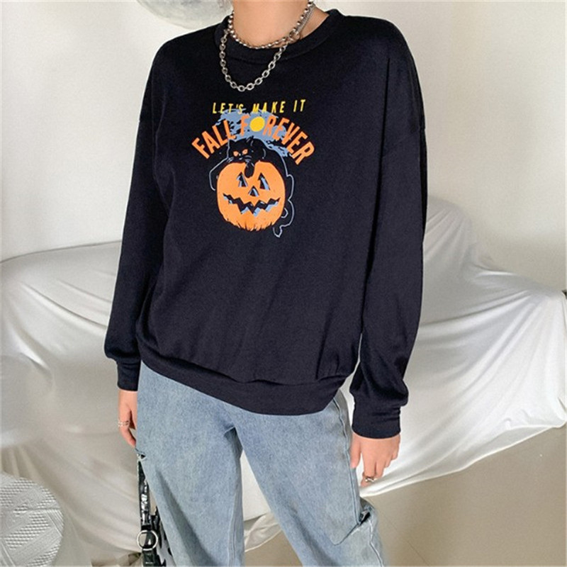 

2021 New Chique Streetwear Feminine Retro-american Black Female Around the Neck Gothic Autumn Sweater Hoodies PDBL