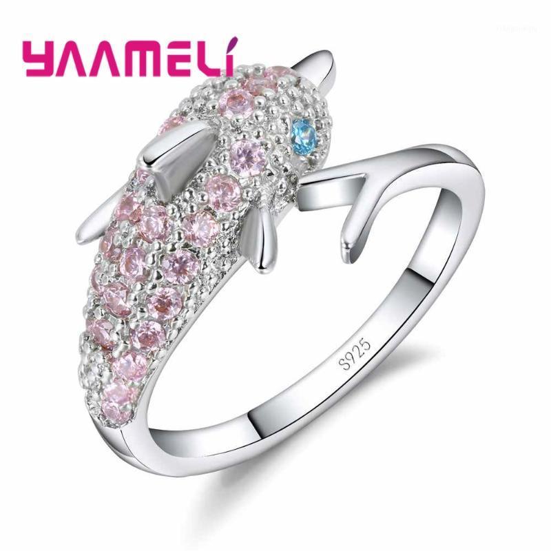 

Cluster Rings Brand 925 Sterling Silver Open For Women Cute Romantic Sweet Style Dolphin Shape Appointment Birthday Present, Golden;silver