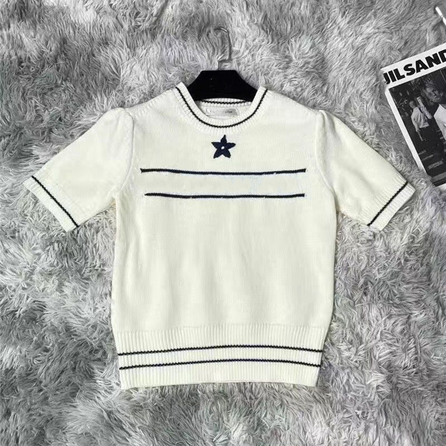 

Women's Knits Original picture of sweater spring new D letter star embroidery round collar short sleeve loose thin top female, Red