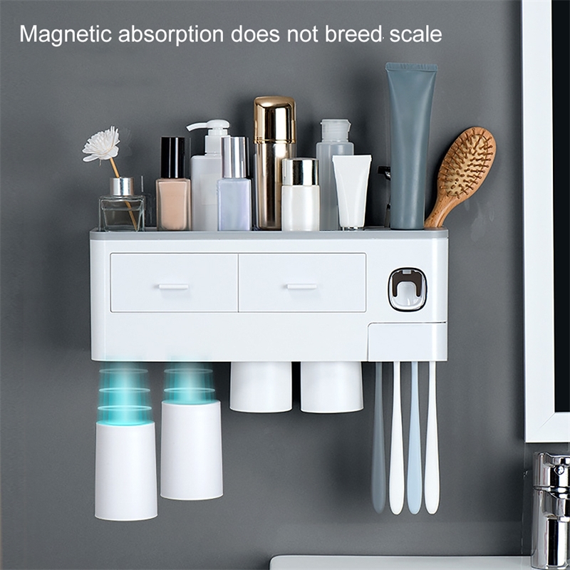 

Wall Mount Magnetic Adsorption Inverted Toothbrush Holder Toothpaste Dispenser Squezzer Makeup Storage Rack For Bathroom Set T200506