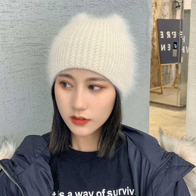 

2020 Simple Girl Fur Ear Beanie Hat for Women Fashion Winter Skullies Warm Wool Cap Gorros Female Outdoor Soft Cap