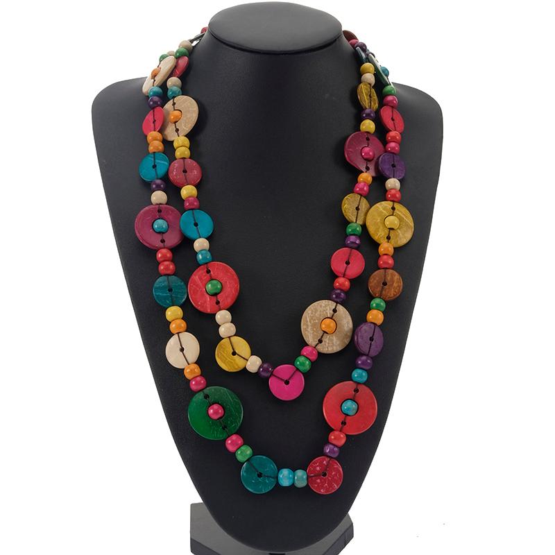 

Handmade colorful Long necklace Wooden Beads Pendant Necklace Boho Ethnic Vintage women Necklaces Jewelry