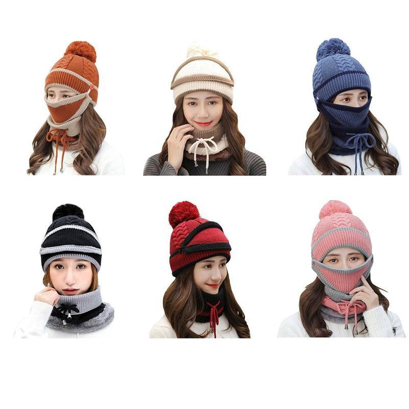 

Beanie/Skull Caps 3pcs Women Knitted Hat Scarf Masks For Ladies Winter Fleece Neck Warm Fashion Skullies Beanies
