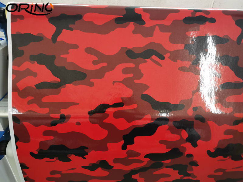 

Camo Black Red Camouflage Vinyl Film Sheet For Car Wrap Foil with Air Free Bubbles Self Adhesive Vehicle Wrapping Stickers, Gloss finished