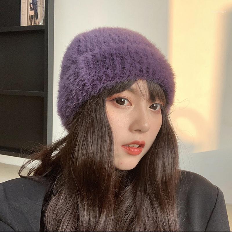 

Winter Hat Unisex Fur Knitted Beanies Thick Warm Ladies Artificial Mink Hat Female Plush Beanie Warm wool Cap1, Black