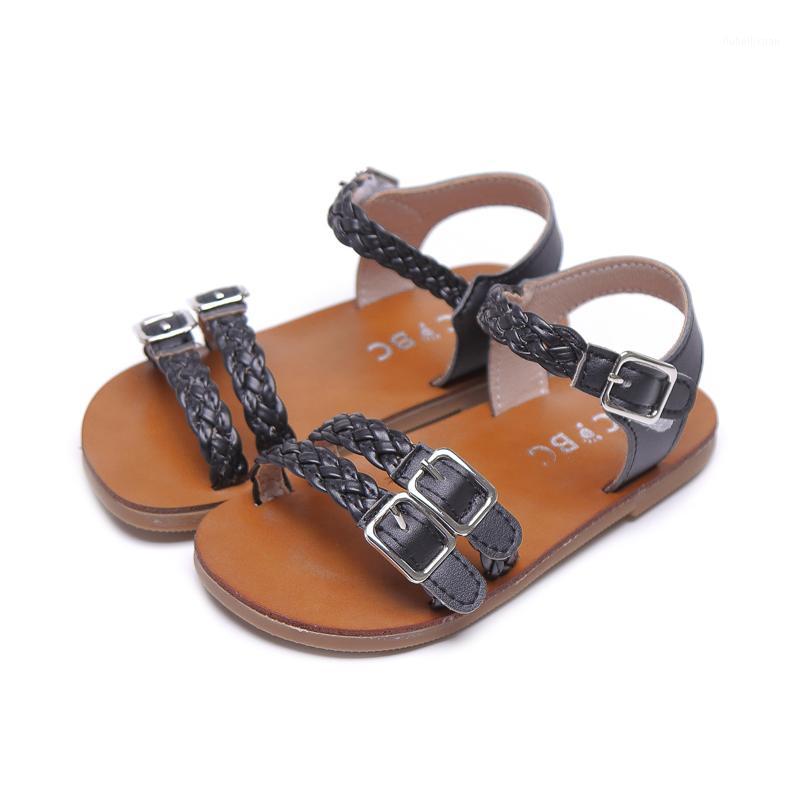 

Children Girls Sandals Summer Solid Color Flat Roman Beach Sandals Kids Shoes for Girl Weave Toddler SGF0721, Sgf072brown
