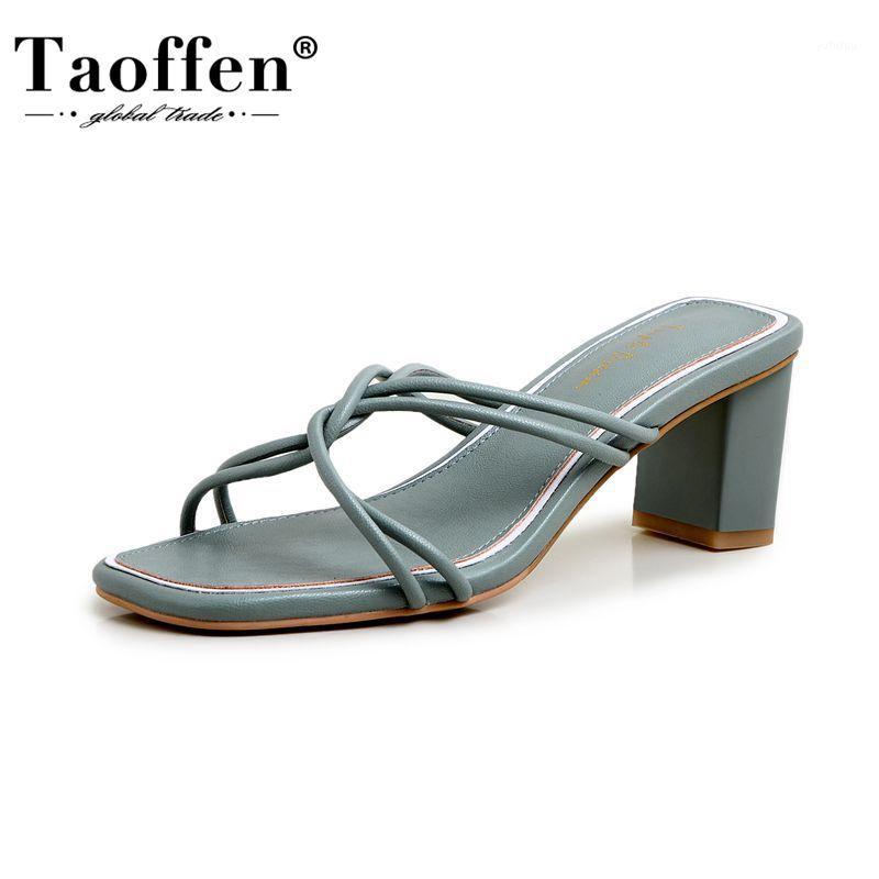

Taoffen 2020 Sandals For Women Summer Open Toe Thick Heel Slip On Shoes Slides Slippers New Ladies Footwear Outdoor Size 34-391, Green
