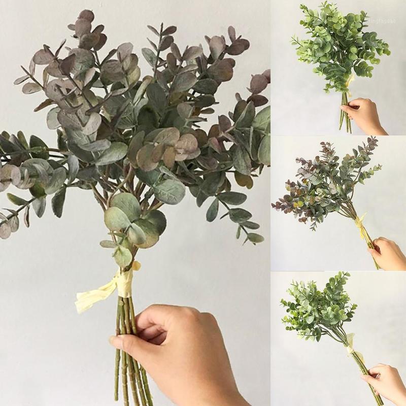 

1 Bouque /6Pcs Artificial Eucalyptus Leaf Fake Plant Green Grass Artificial Plants for DIY Wedding Party Home Decoration1, Gray green