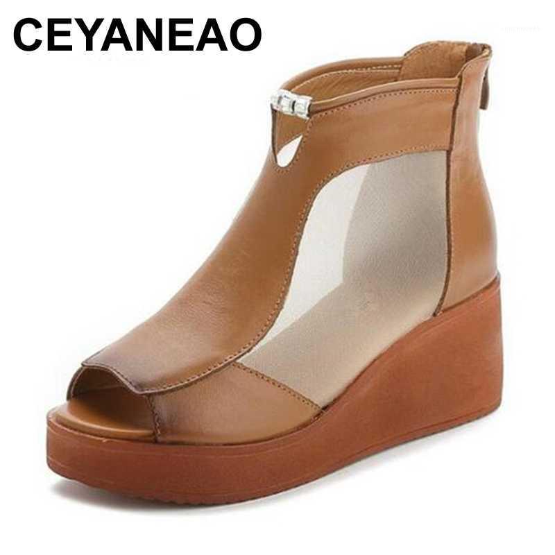 

CEYANEAOThe new 2020 Europe united states waterproof platform slope sandals for women thick Roman muffins boots for women fish1, Black